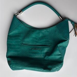 Liz Claiborne Teal Croc-Embossed Shoulder Hobo Bag